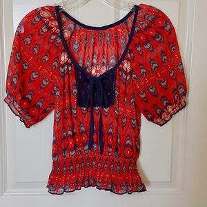 Red Summer Tie-Front Top XS